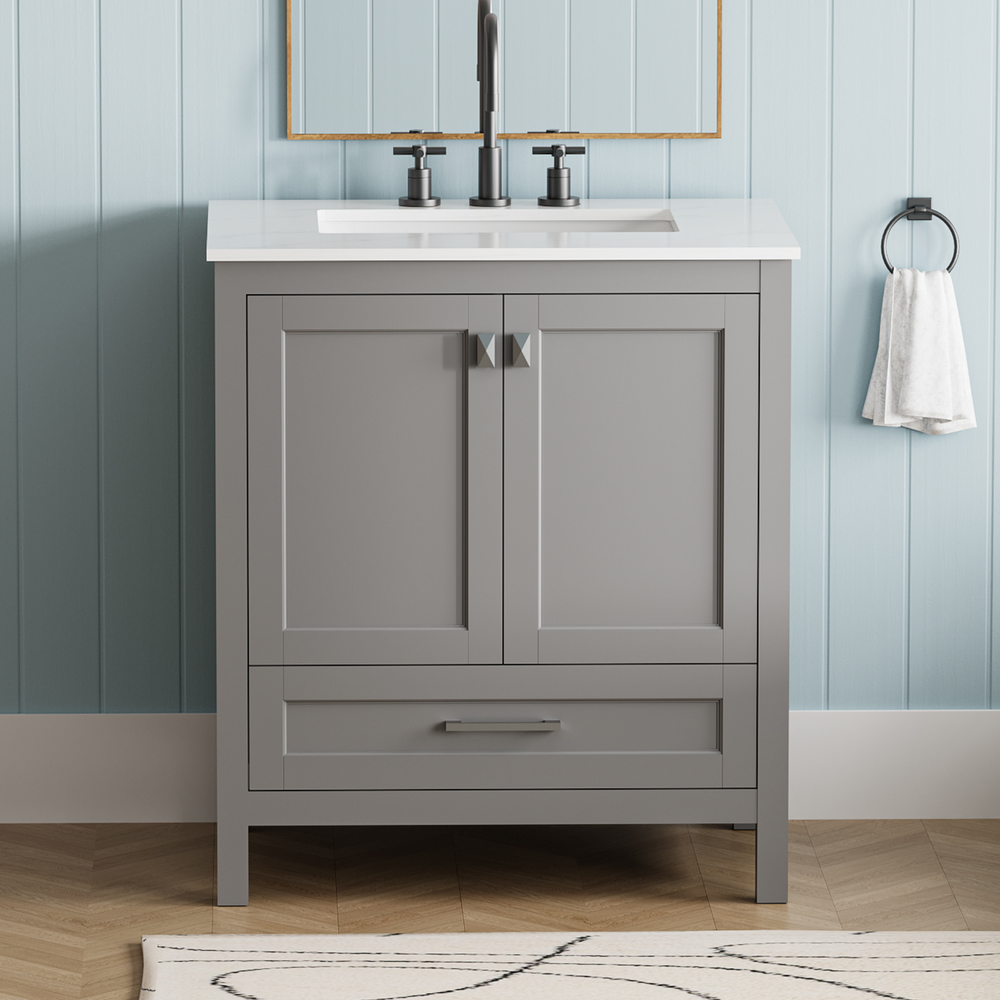 30 Inch White Freestanding Bathroom Vanity with Sink and Carrara Marble Top Undermount