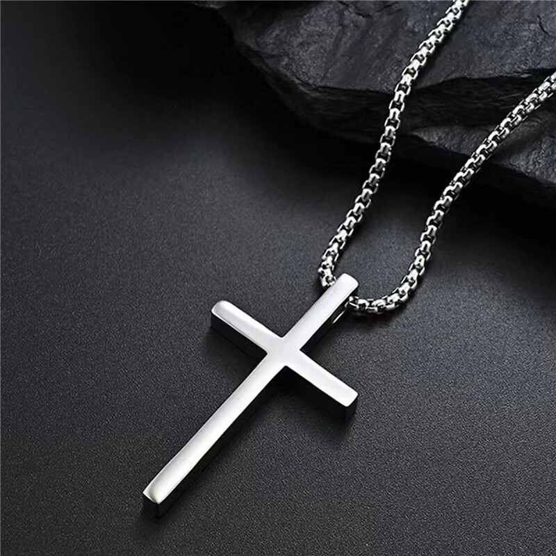 Stainless Steel Christian STRENGTH Cross Pendant Chain for Men & Women 28 Inch