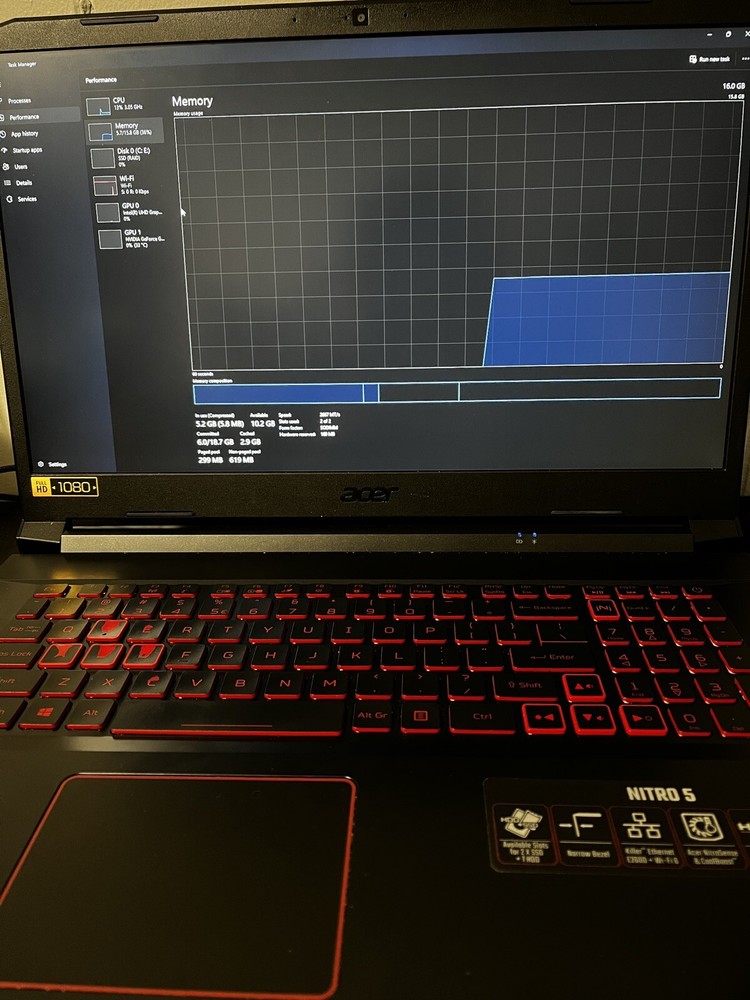 Acer Nitro 5 1650Ti Gaming Laptop 16GB RAM 512GB SSD with Charger and Mouse