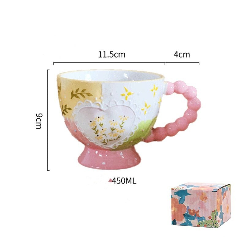 450ML Ceramic cups MUG tea GIFT cute flower BLUE COFFEE MUG