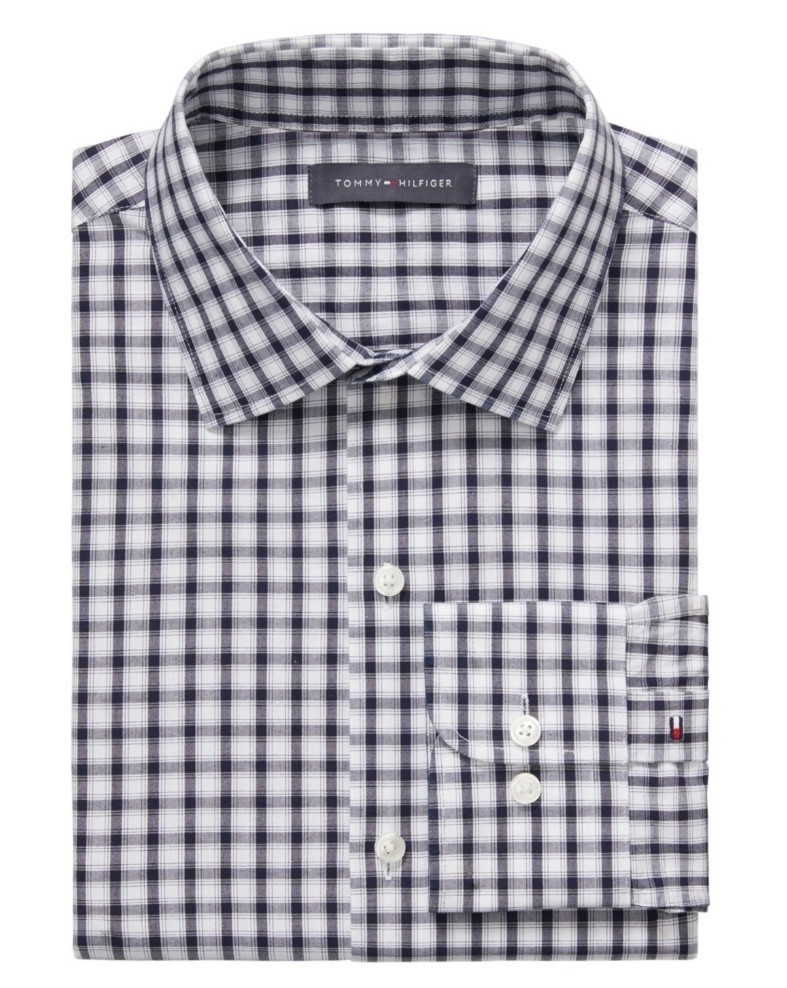 Tommy Hilfiger Men's Th Flex Regular Fit Stretch Untucked Length Dress Shirt M