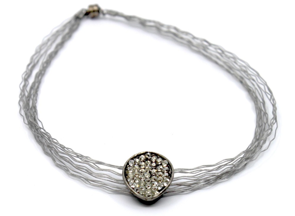 Seasonal Whispers  Handmade Love layered Choker Necklace Clear Silver  #8249-image