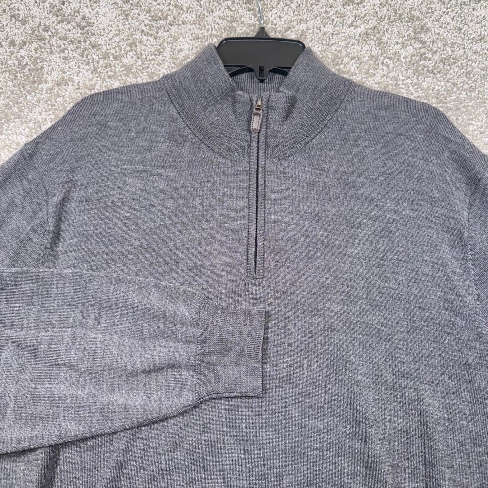 Jos A Bank Signature Collection Mens XL 100% Merino Wool 1/4 Zip Sweater Gray