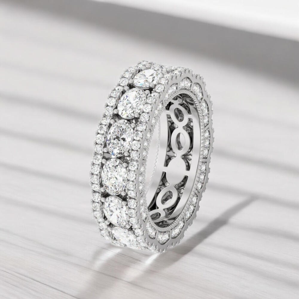 Diamond Eternity Band 14K White Gold 5 Ct Round Lab Grown 6.8 MM E F  VVS2