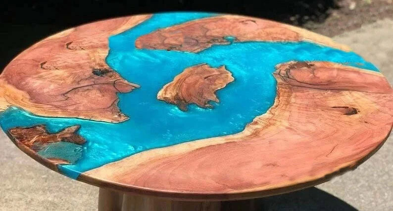 Blue Epoxy River Table Top, Epoxy Coffee Center Round Table Black Friday Sale