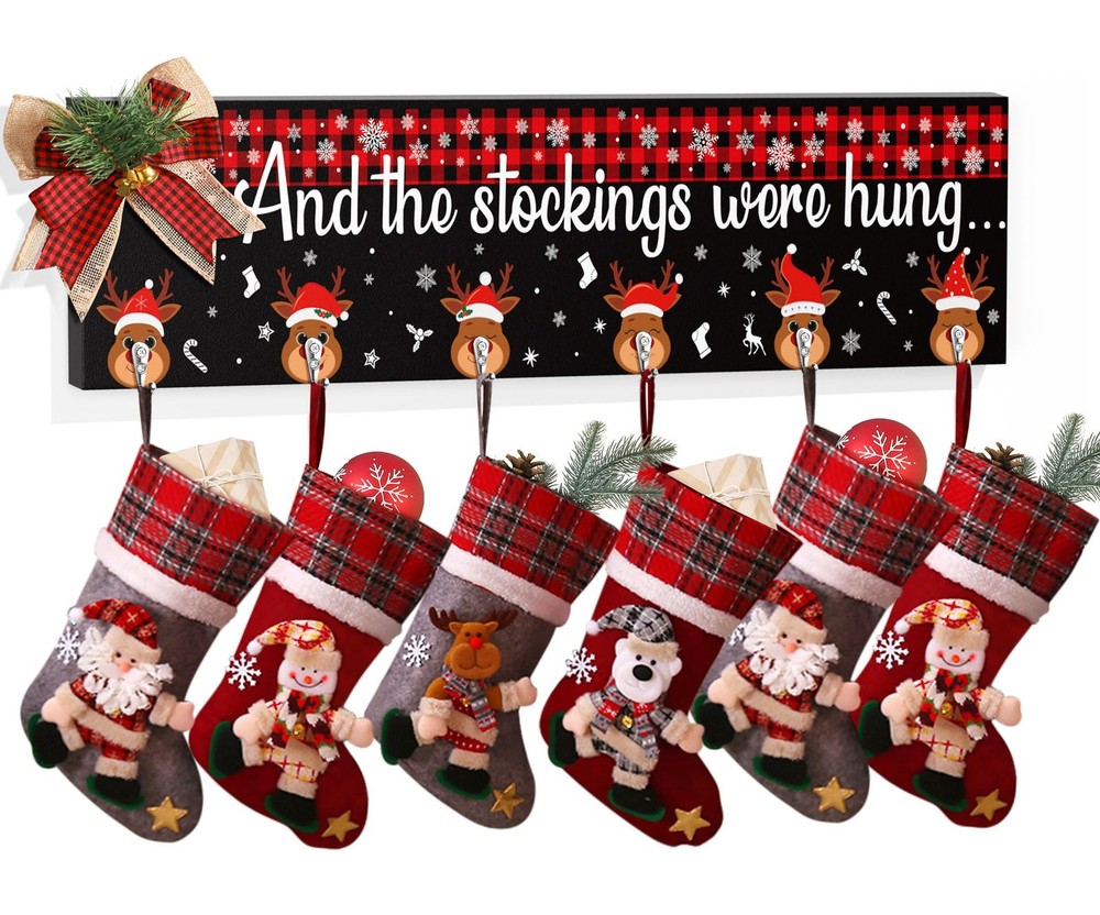 Christmas Stocking Holder for Mantle Wall Hanging Wooden Stocking Hangers for...