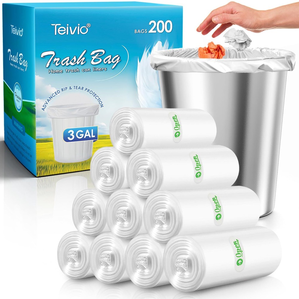 Bolsas de basura fuertes de 3 galones 200 cuentas bolsas de basura baño cubo de basura forro