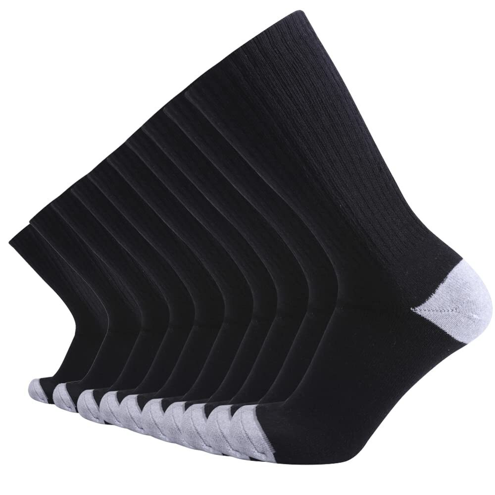 10P Pack Men's Cotton Moisture Wicking Heavy Cushion Crew Socks (10-13/shoe s...