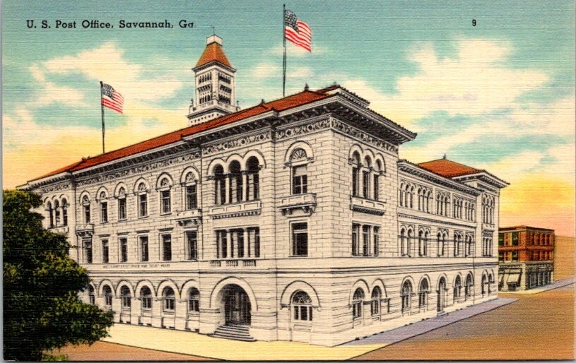 Vintage Postcard U.S. Post Office Architecture Mail Savannah Georgia       18140