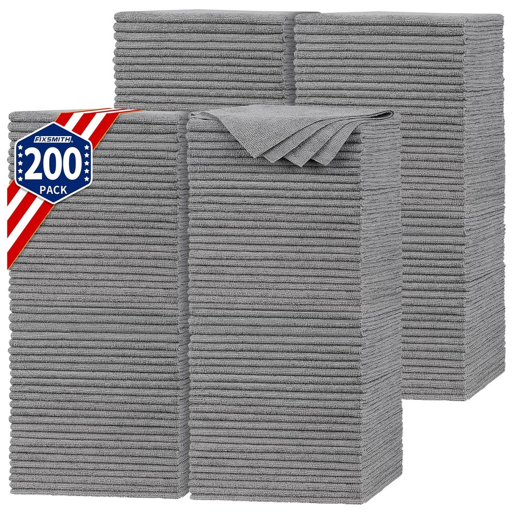 FIXSMITH Shop Towels, Pack of 200, Grey Microfiber Cleaning Cloth Bulk, Micro...