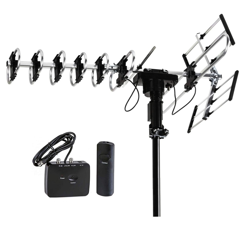 Fivestar Outdoor HD TV Antenna 200 Miles Range Motorized 360 Rotation UHF VHF Amplified Signal Booster
