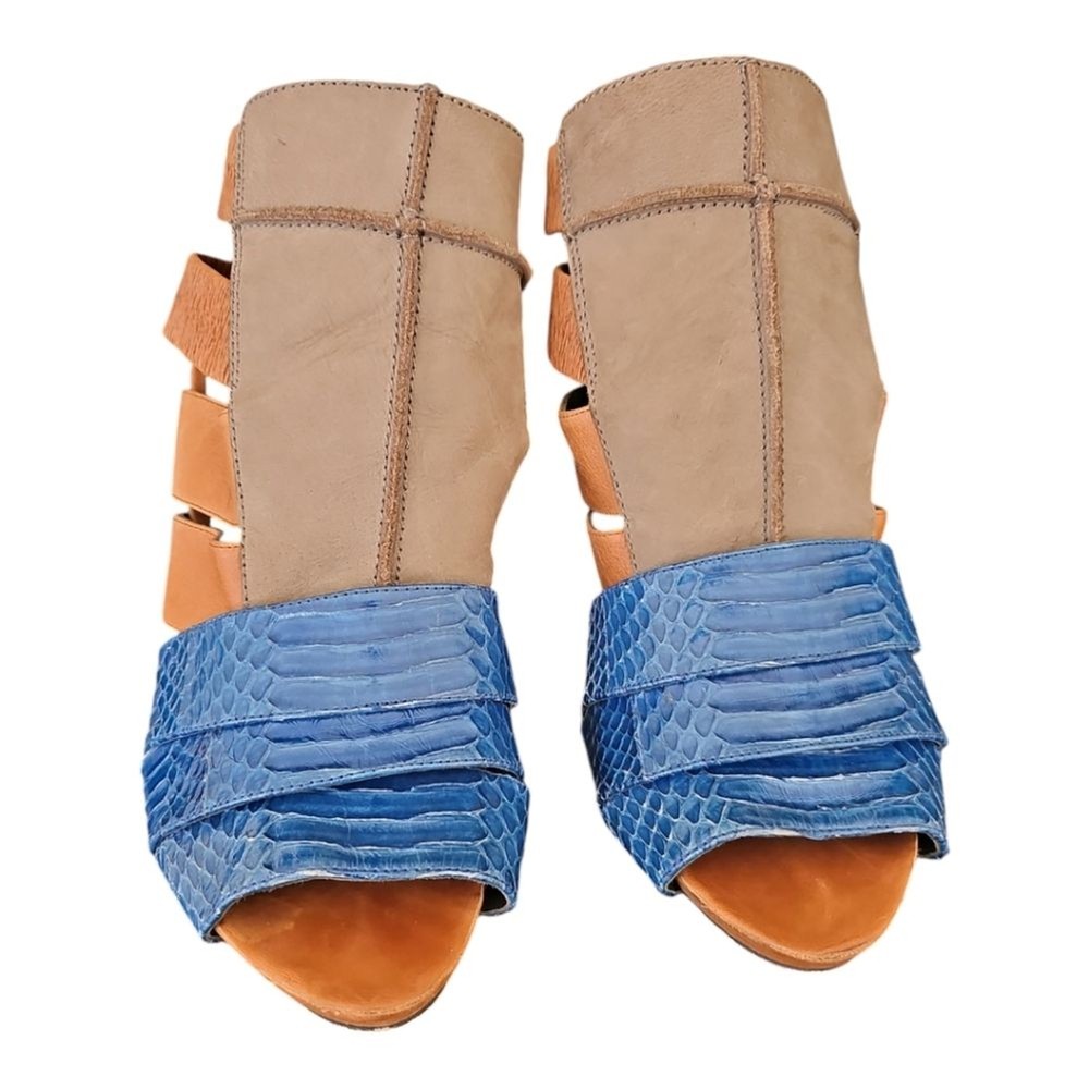 Kathryn Amberleigh Snakeskin Heeled Bootie Sandals Genuine Leather Size 9.5