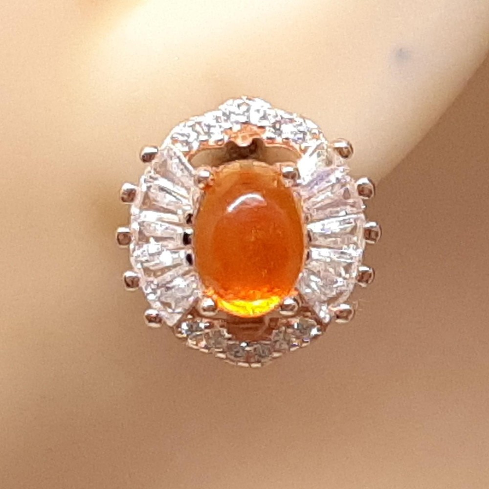 3.80ctw Orange Opal & White Sapphire Baguette 14K Rose Gold 925 Silver Earrings