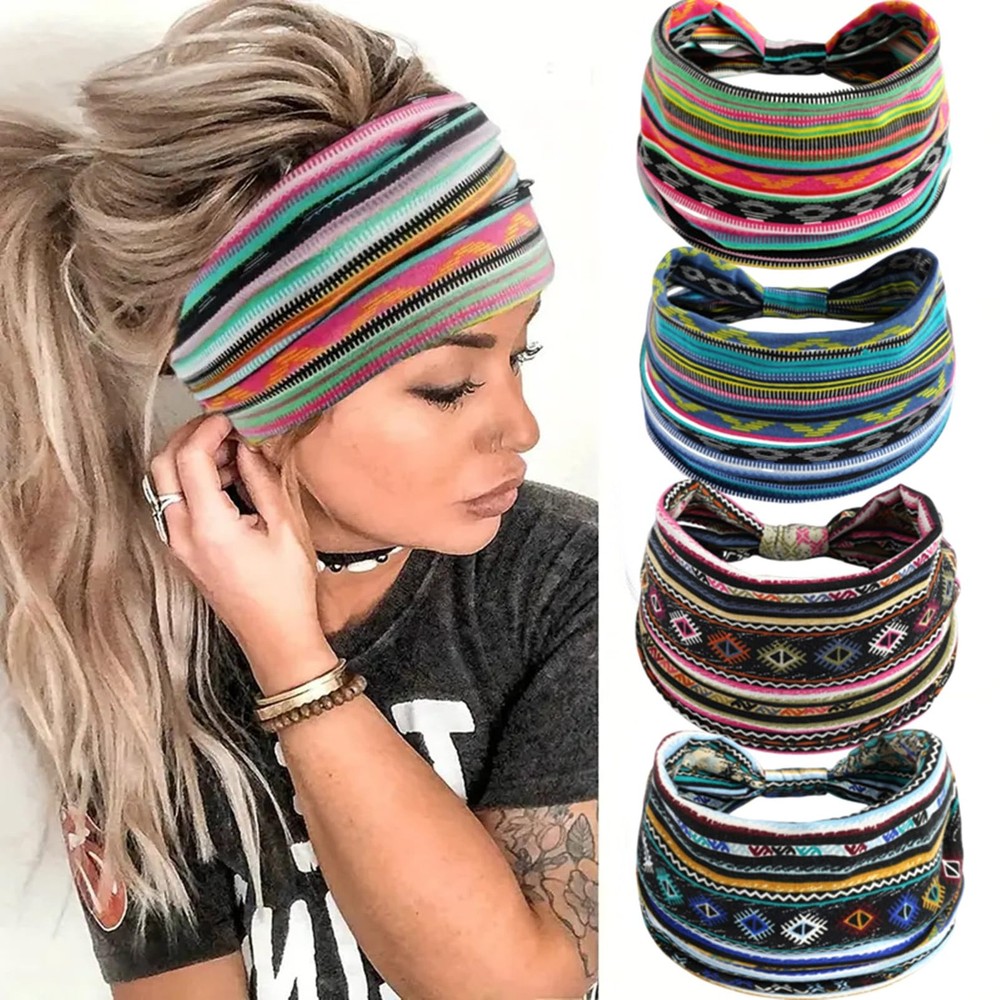 Boho Headbands For Women Fashion Stretch Wide Hairbands Knoted Turban Head Ba...