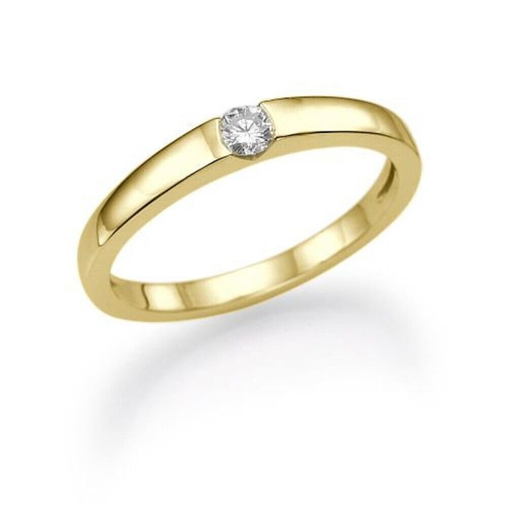 Round Cut 0.15 Carat Moissanite Wedding Ring Solid 14K Yellow Gold Size 7 9 8