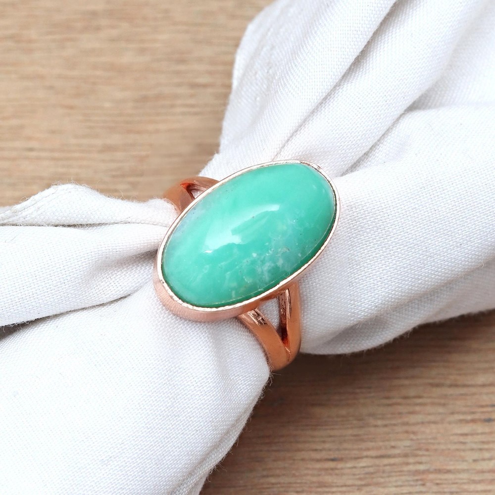 Chrysoprase Gemstone Handmade Silver Jewelry Size 8