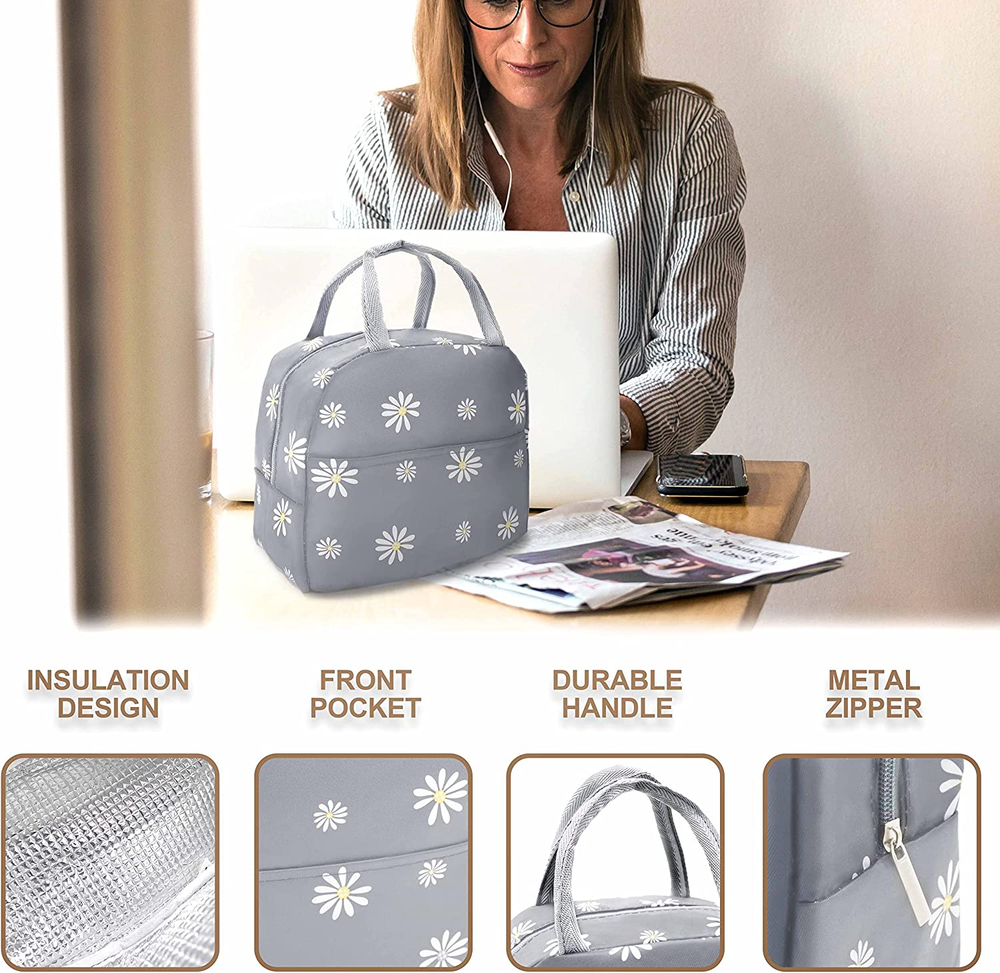 Insulated Reusable Lunch Bag for Women Men Girls Cute Tote Lunch Box