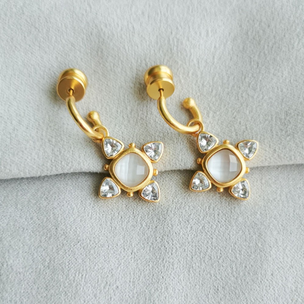 Julie Vos Aquitaine Gold Hoop Earrings with Clear Crystal Charm No Dust Bag