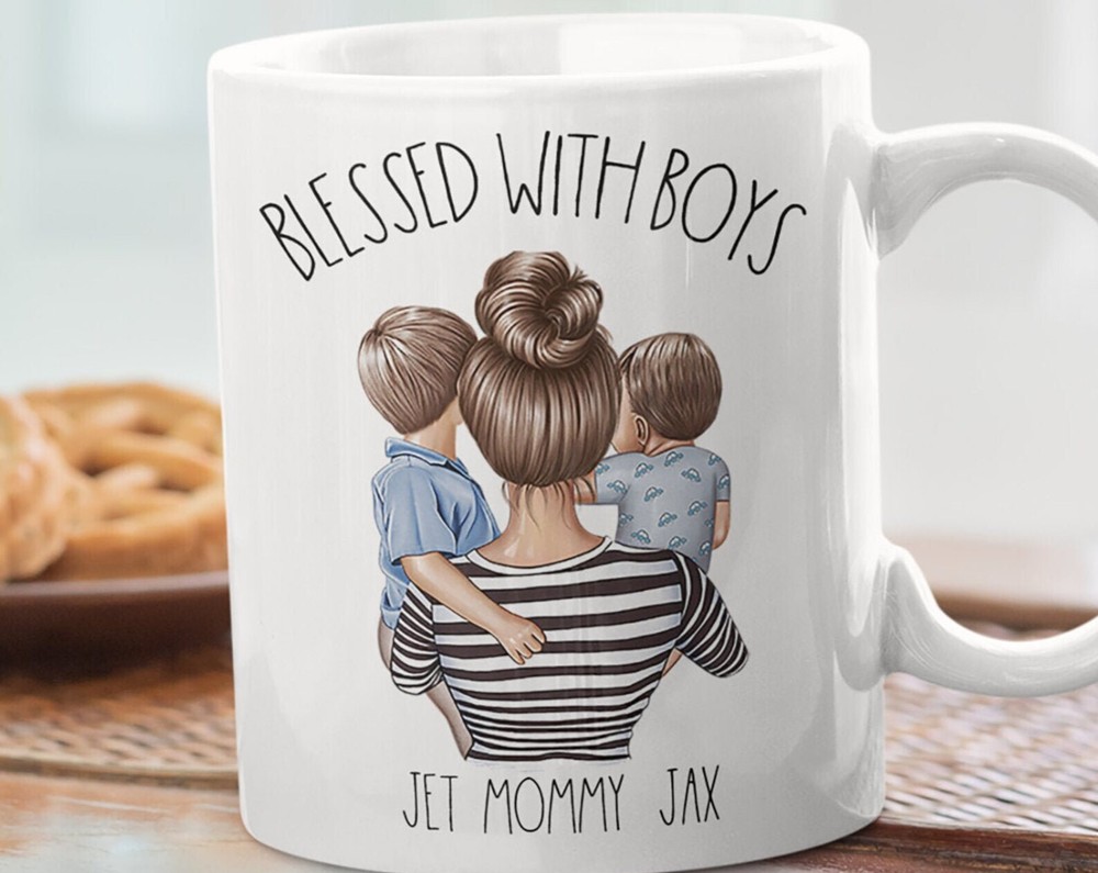 Personalized Watercolored Mom Blessed With Boys Mug Mom Of Boys Mom Of Sons