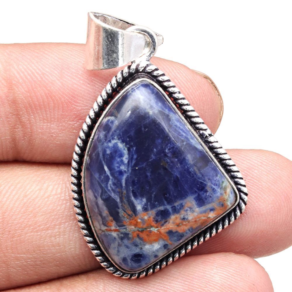 Sodalite Gemstone Pendant Handmade Silver Jewelry Gift For Her 1.75 Inch