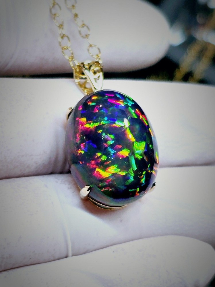 14 Ct+ Natural Black Multicolor Fire Opal 925 Solid Silver Pendant Gemstone