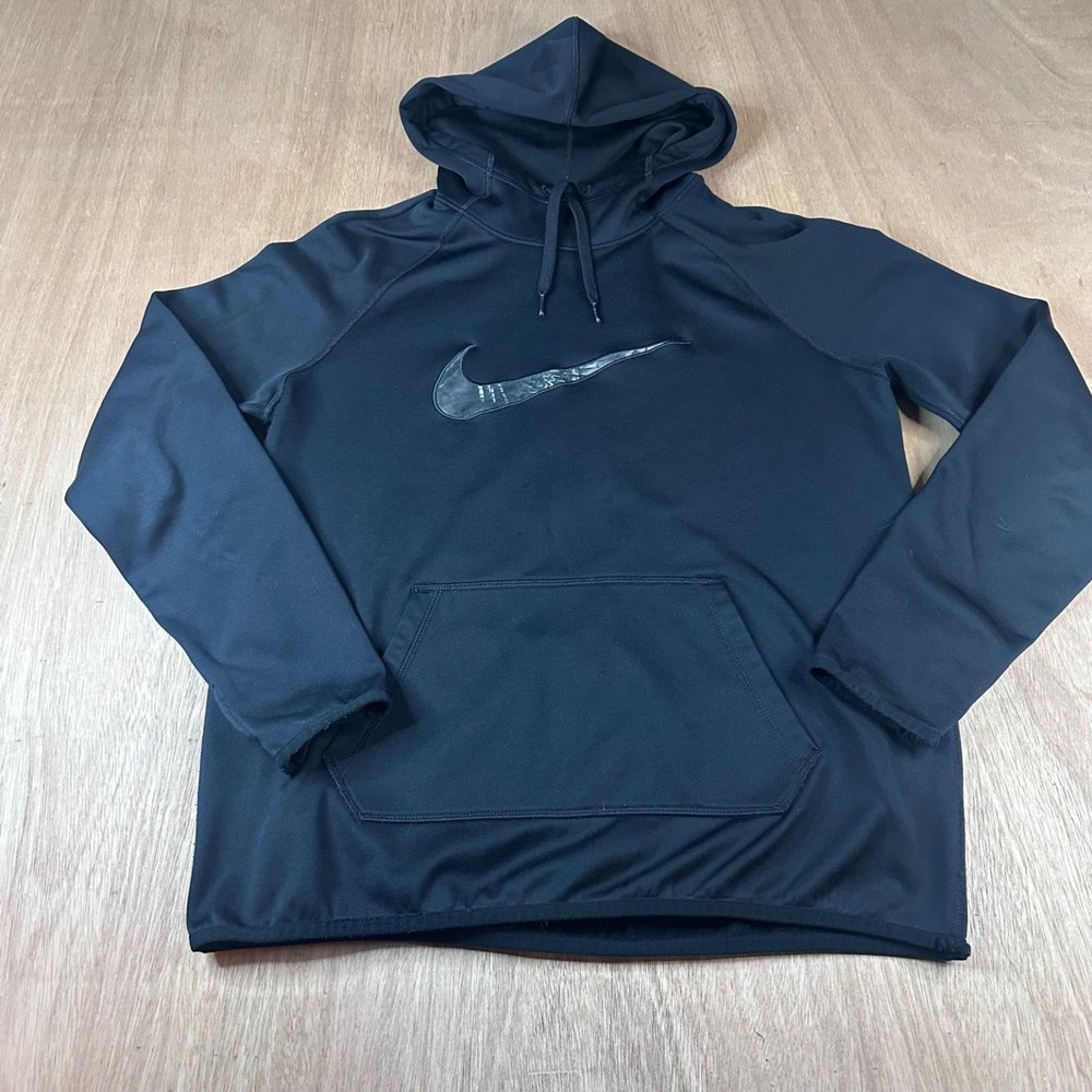 Nike Dri-FIT Men’s Black Pullover Hoodie Medium Thumbholes Reflective Swoosh