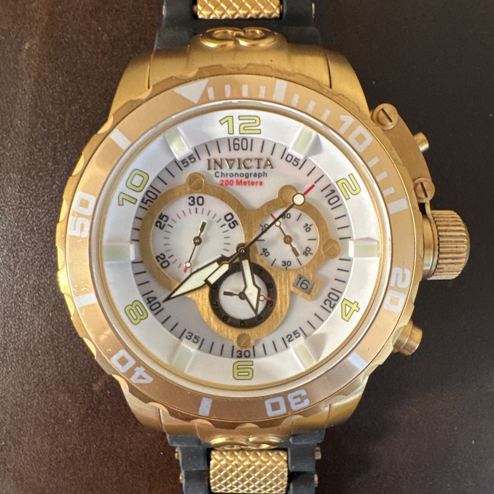 Invicta Reserve 1024 Swiss  Chronograph Gold Tone Black Strap Runs Great