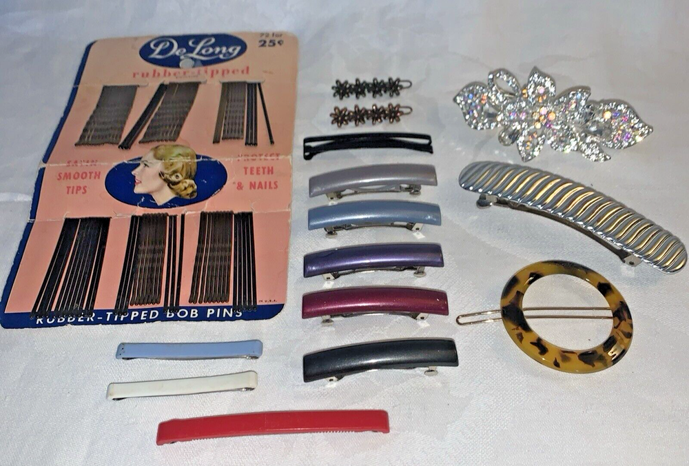 Vintage Goody Staytight Metal & Plastic Hair Barrettes Bobby Pins Lot of 14