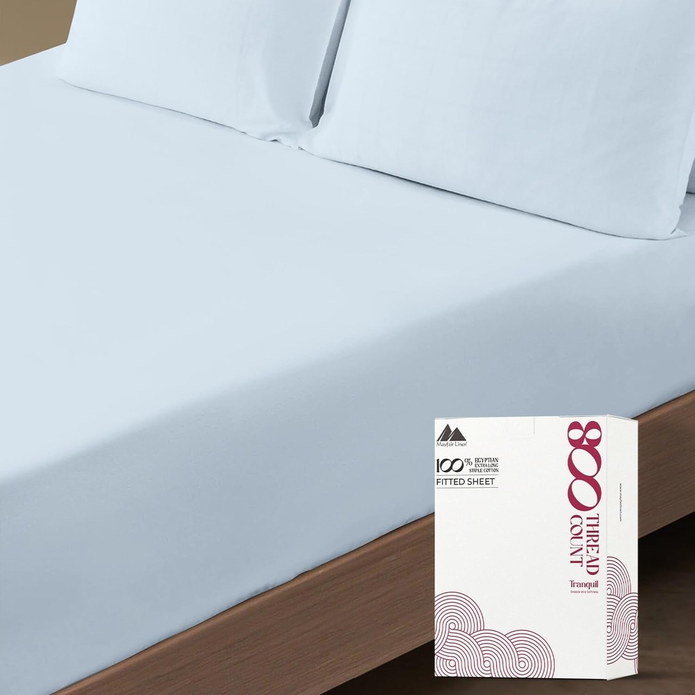 Luxurious 100% Egyptian Cotton King Fitted Sheet - 800 Thread Count, Light Blue