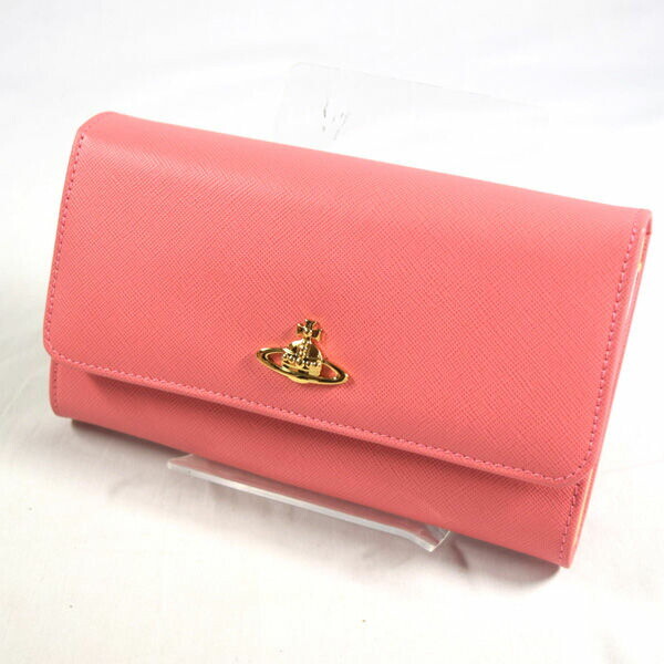 Vivienne Westwood Orb Bifold Wallet Saffiano Leather Pink Used 1033VV31