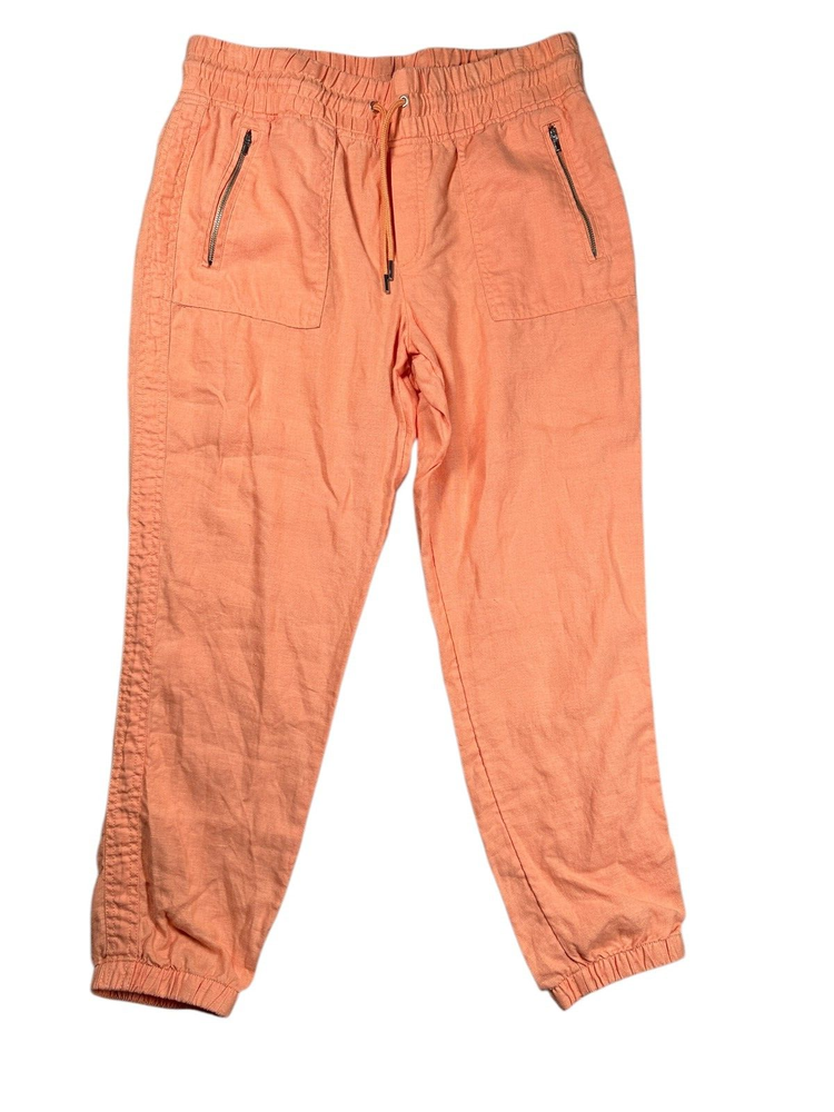 Athleta Cabo 100% Linen Joggers Womens Size 12 Orange Athleisure Casual Travel