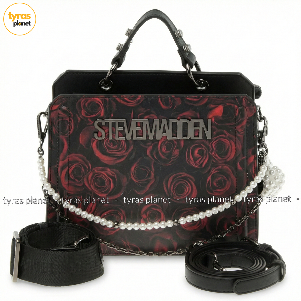 Steve Madden Rose Print Mini Satchel Crossbody Pearl Chain Gothic Y2K BEvelyn