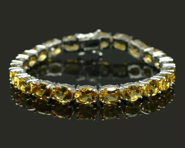 15ct Oval Lab-Created Citrine Tennis Bracelet in 14k White Gold Plated