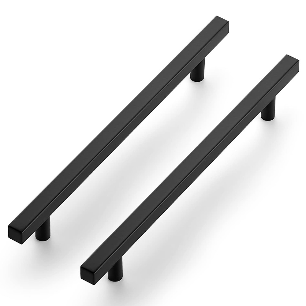 Black Cabinet Handles 10 Pack - 7.5 Inch Matte Square Pulls with 10 Inch Overall Length