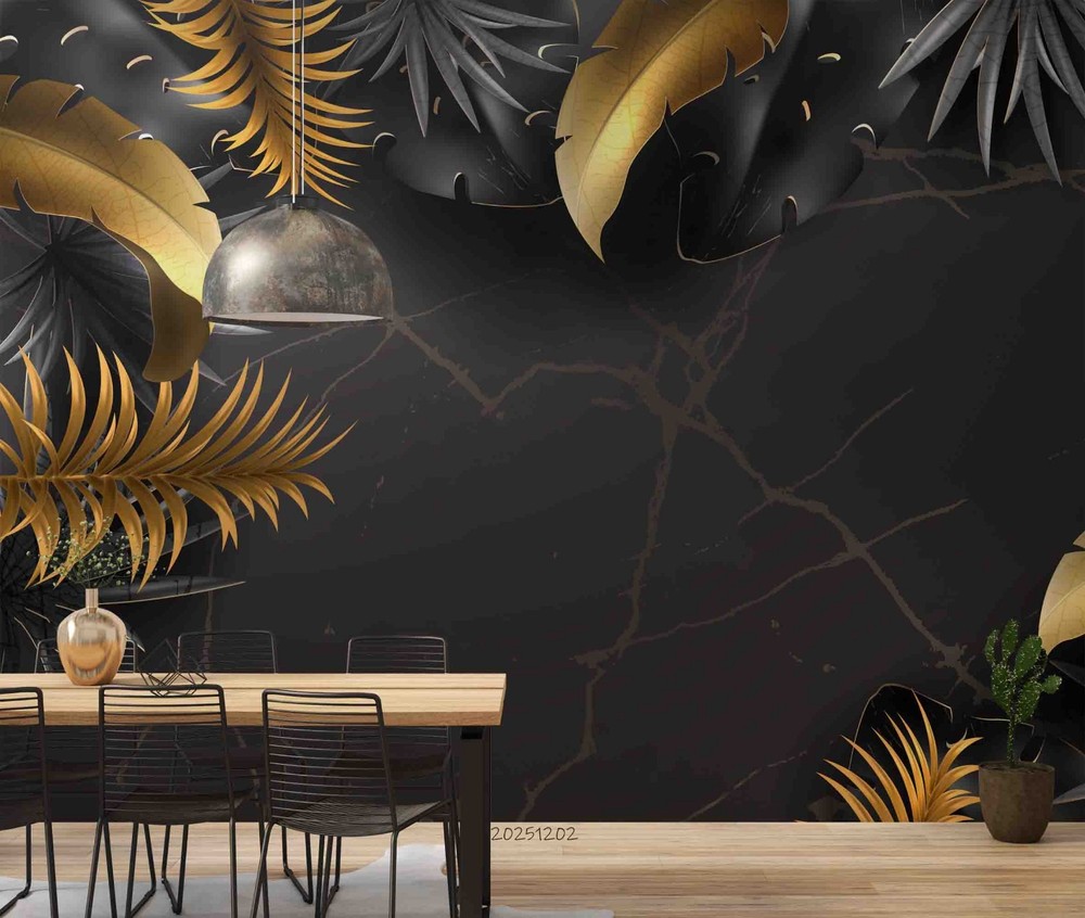 3D Plants Leaves Marble Texture Wall Murals Wallpaper Murals Wall Sticker