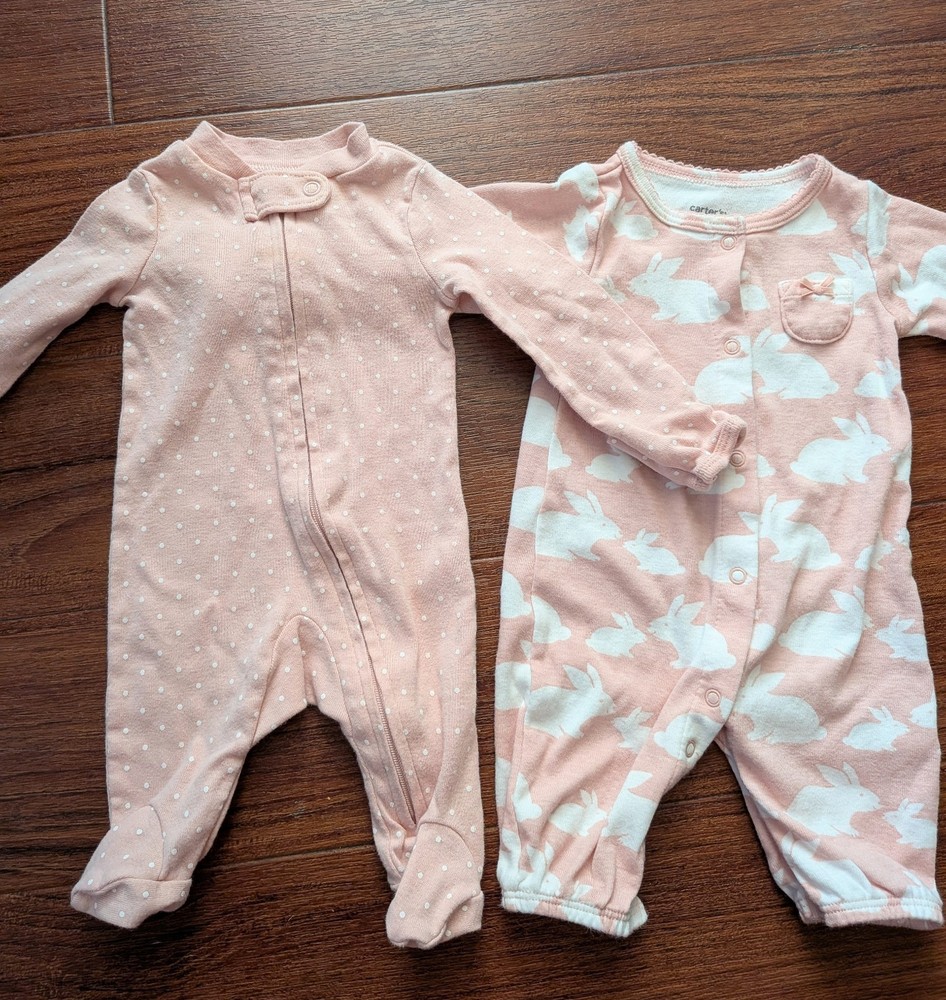 Carter's Newborn Girl Set Of Two Outfits Pink Bunny And Polka Dots