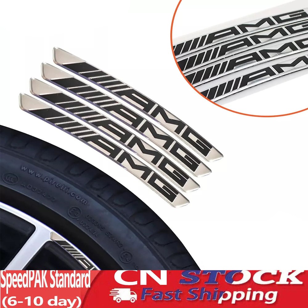 4Pcs Set 3D AMG Emblem Badge Sport Wheel Wheels Rim Sticker Decal Black Chrome