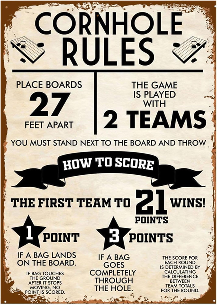 Cornhole Rules Sign Retro Vintage Metal Games Tin Signs Funny Classic Cornhole B