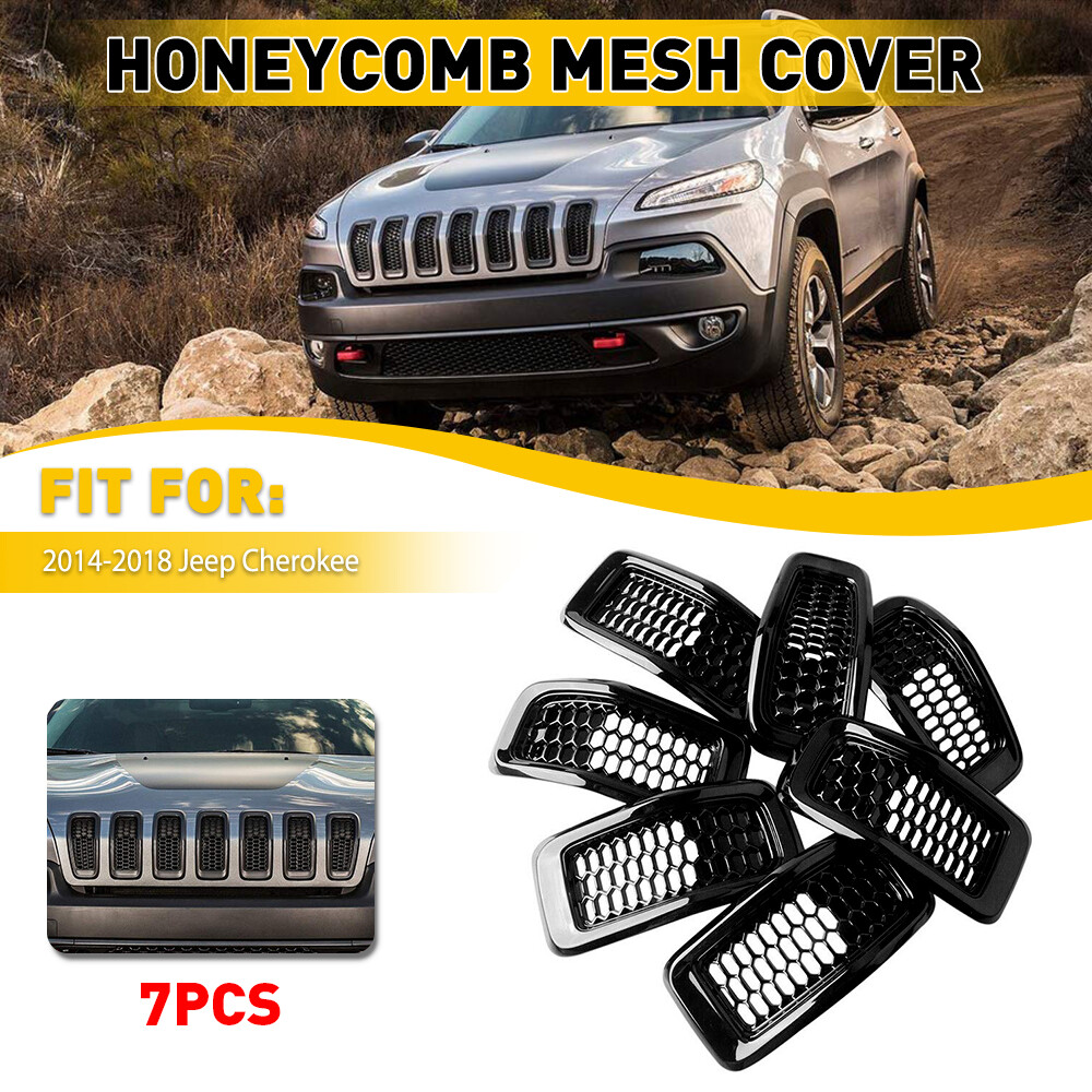 For Jeep Cherokee 2014-2018 Honeycomb Front Grille Insert Mesh Cover Gloss Black
