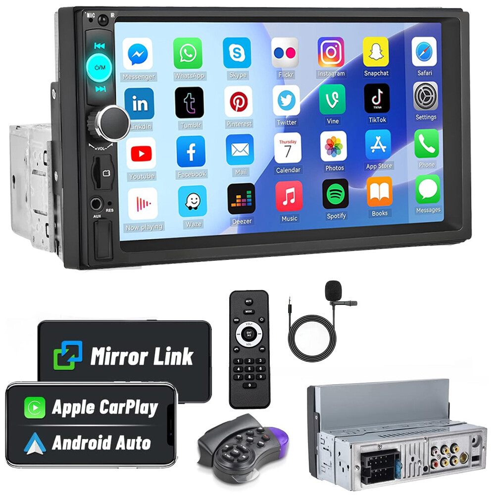 Single 1Din Touch Screen Car Stereo Radio with Apple/Android CarPlay Bluetooth