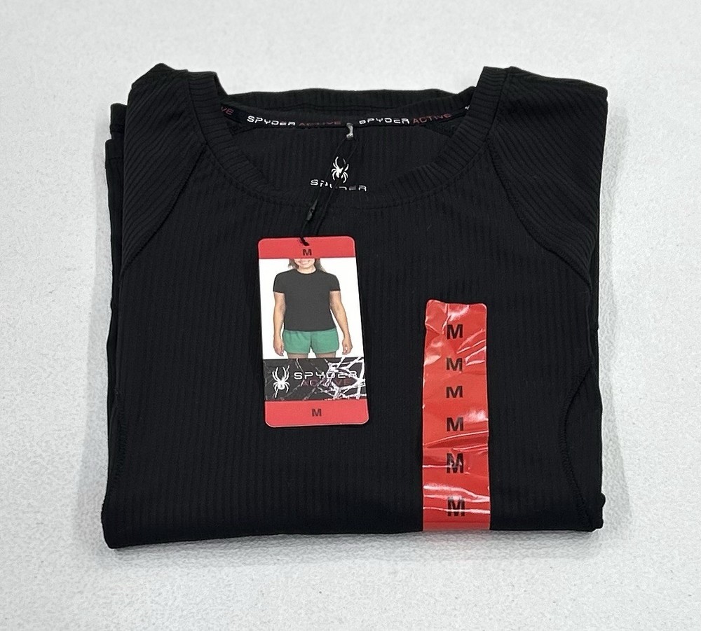 Spyder Women's Active Ribbed Short Sleeve Tee, Black, Size M