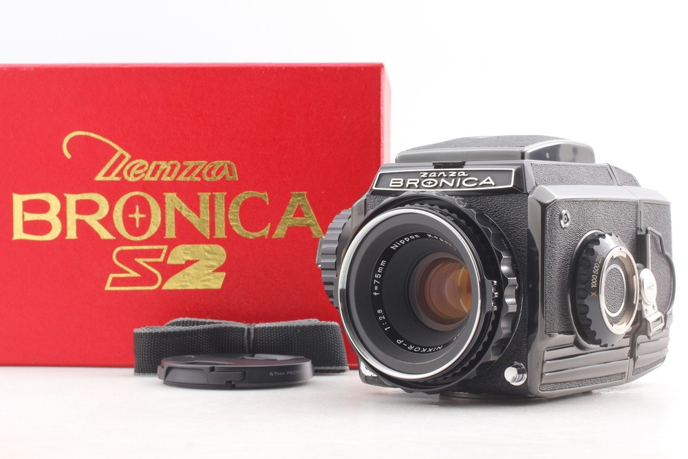 BOXED [N MINT] Zenza Bronica S2 S2A Black Late Film Camera 75mm f/2.8 Lens JAPAN