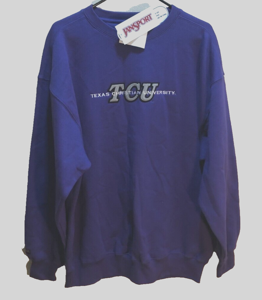 TCU Horned Frogs NCAA Vintage 90s Purple Sewn Jansport Big 12 Sweatshirt L New