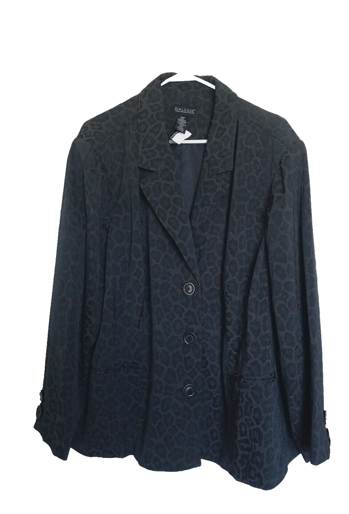 Dialogue Jacket Womens  28W Black Brown Leopard Button Front  Collared