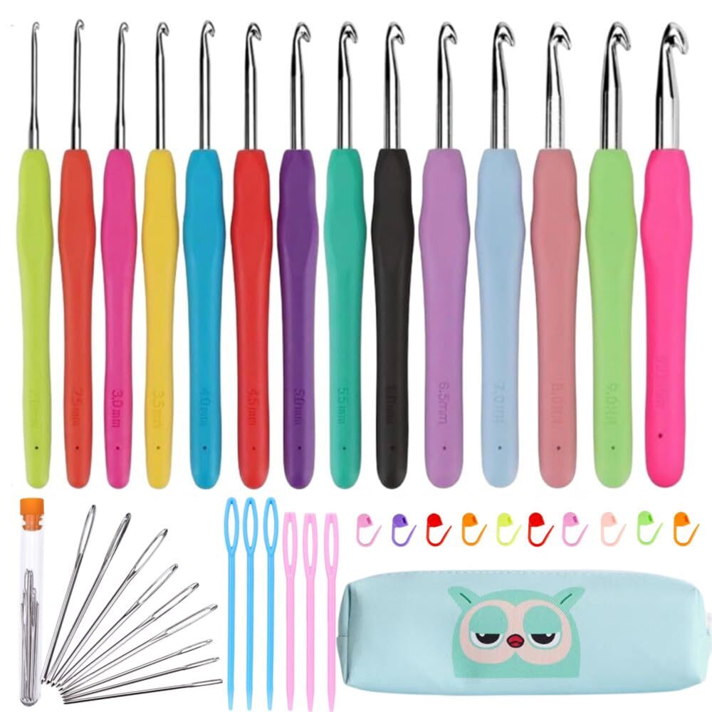 Crochet Hooks Set Clover Amour Steel Pastel 14 Pcs Ergonomic Easy Grip Bright