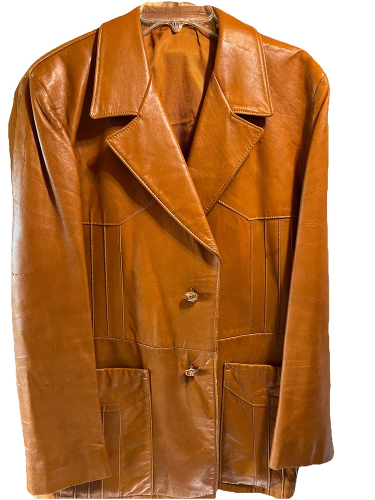 Robert Lewis 70s Vintage Western Lambskin Leather Jacket Men’s 44 Tan Chore Coat