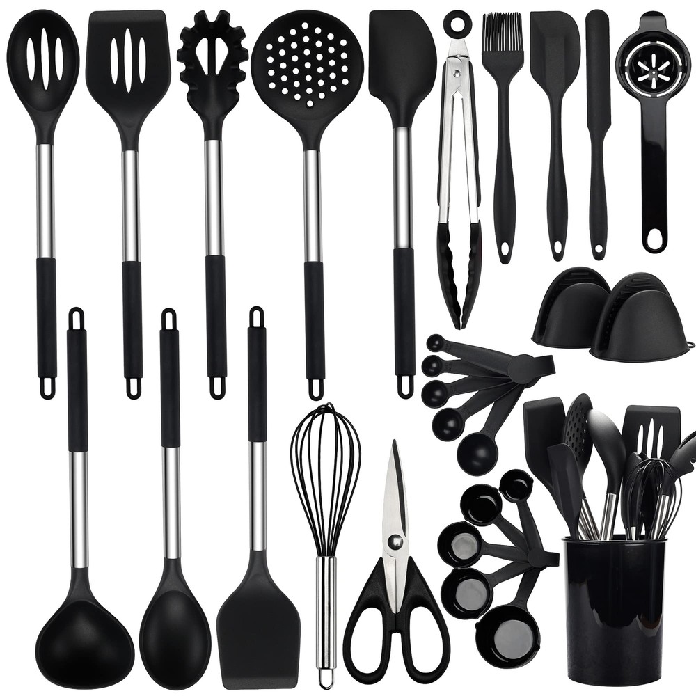 Kitchen Utensils Set, 28 Pcs Silicone Cooking Utensils Set with Holder, Spatu...