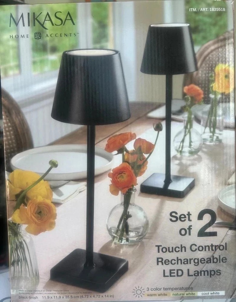 Mikasa 14-inch Rechargeable LED Touch Lamp in Black
