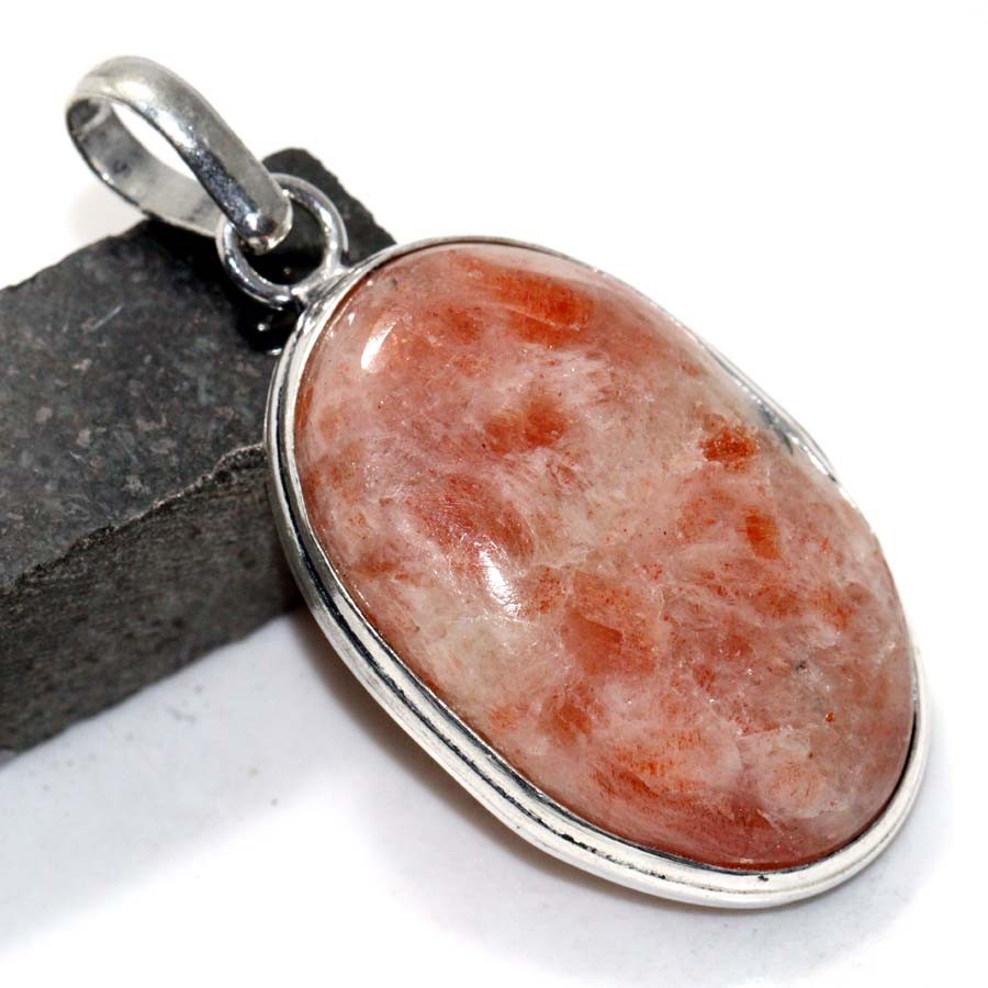Sunstone 925 Silver Plated Gemstone Pendant 2 Inch Trendy Jewelry Gift for Her