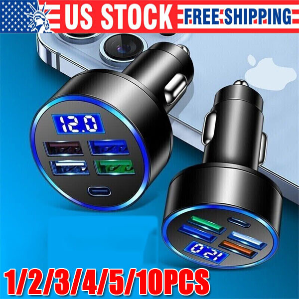 5-Port Super Fast USB Car Charger for iPhone Samsung Android Phones